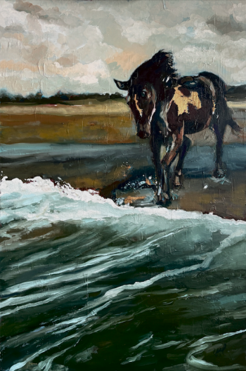 "At Sea", expressive oil textures capture nature’s raw power and timeless resilience.