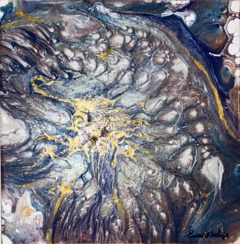 Catharsis – Framed Contemporary Metallic Silver and Gold Abstract Acrylic Painting