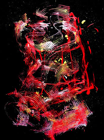 “Rumble” harnesses vibrant colors and confident gestures to create a piece you simply cannot ignore.