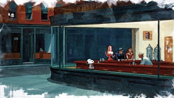 SNOOPY : PAUSE-CAFE BASED ON A PAINTING BY EDWARD HOPPER